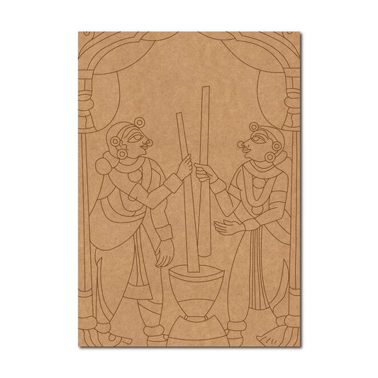 Phad Art Women Pounding Grains Pre Marked Base MDF Design 1