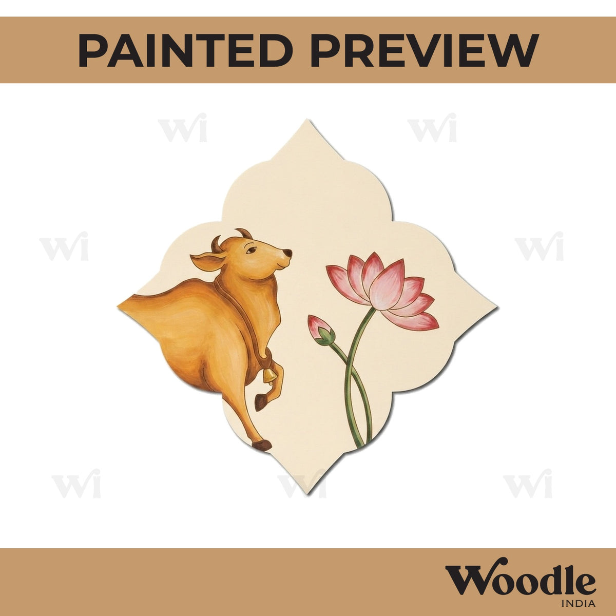 Pichwai Cow And Lotus Pre Marked Base MDF Design 1