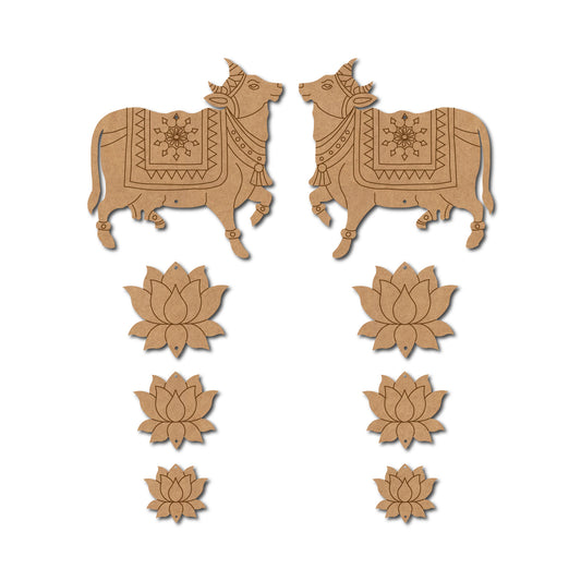 Pichwai Cow And Lotus Pre Marked MDF Design 9