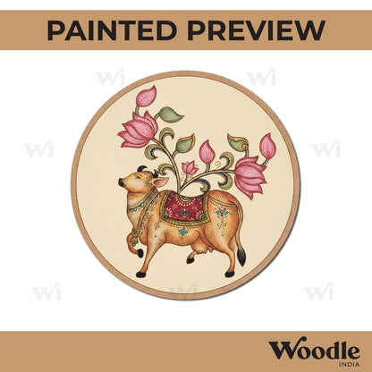 Pichwai Cow And Lotus Pre Marked Round MDF Design 1