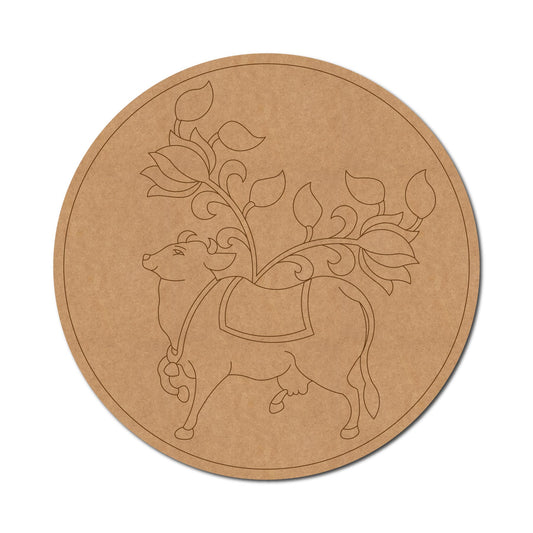 Pichwai Cow And Lotus Pre Marked Round MDF Design 1