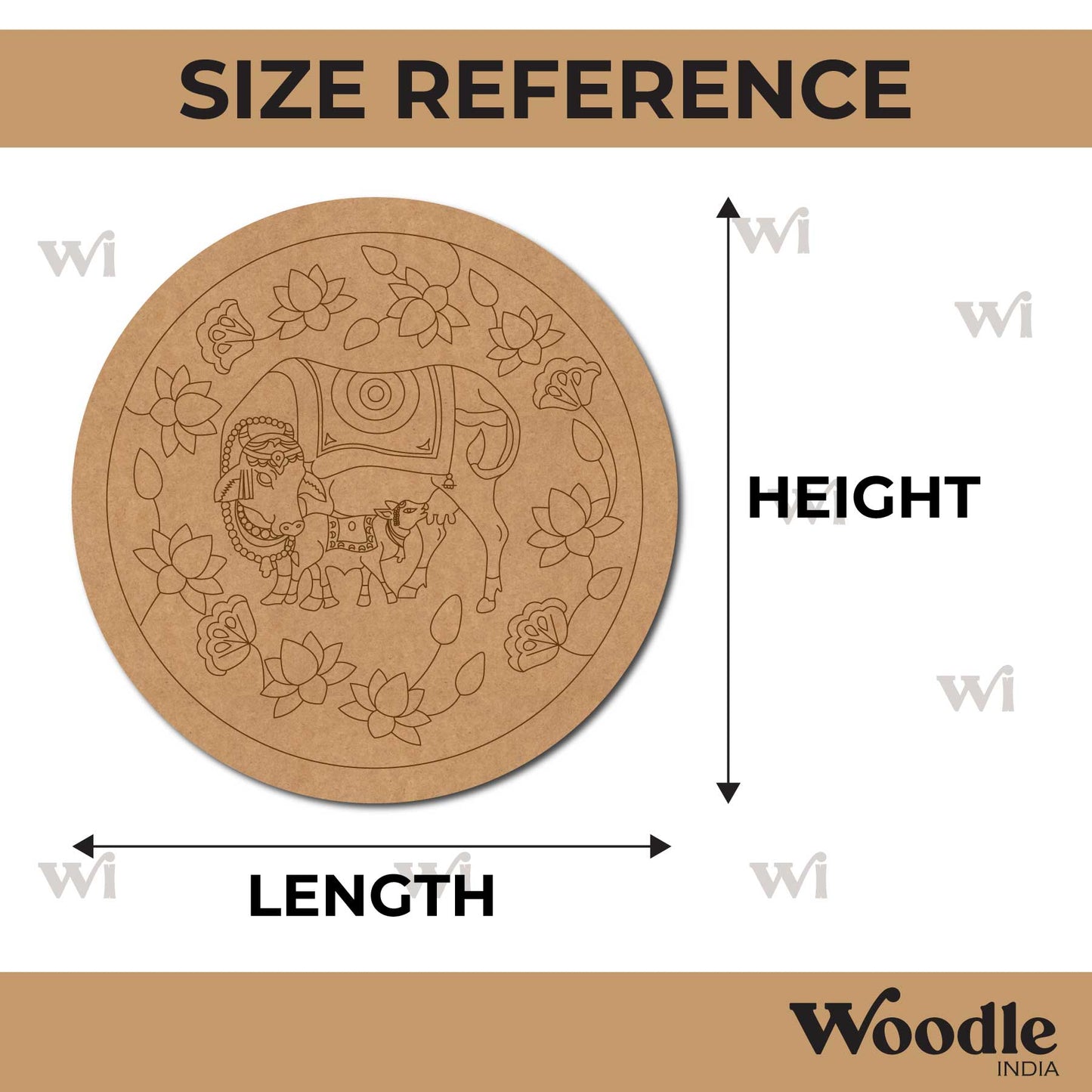 Pichwai Cow And Lotus Pre Marked Round MDF Design 2