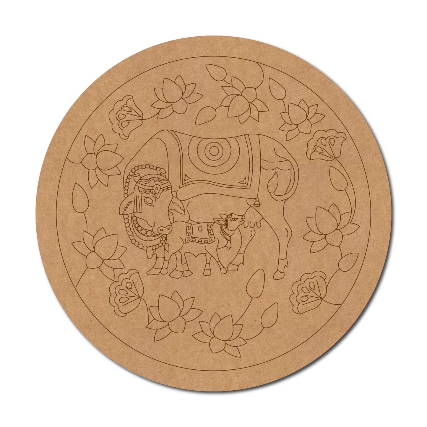 Pichwai Cow And Lotus Pre Marked Round MDF Design 2