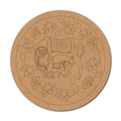 Pichwai Cow And Lotus Pre Marked Round MDF Design 2