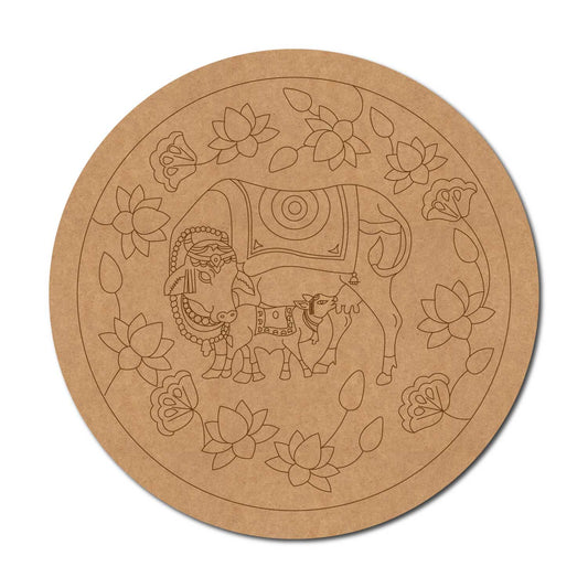 Pichwai Cow And Lotus Pre Marked Round MDF Design 2