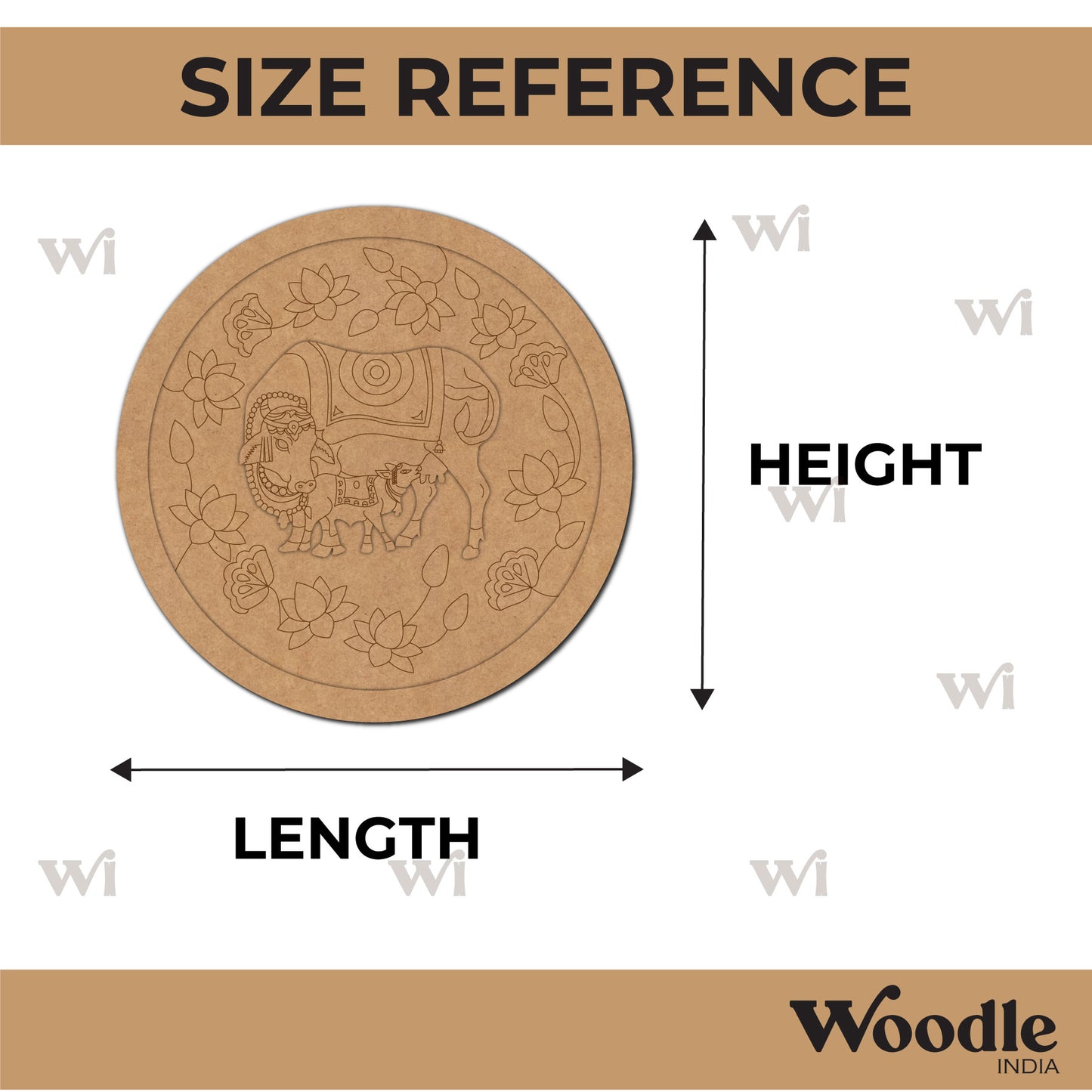 Pichwai Cow And Lotus Wall Frame Round Pre Marked MDF Design 1
