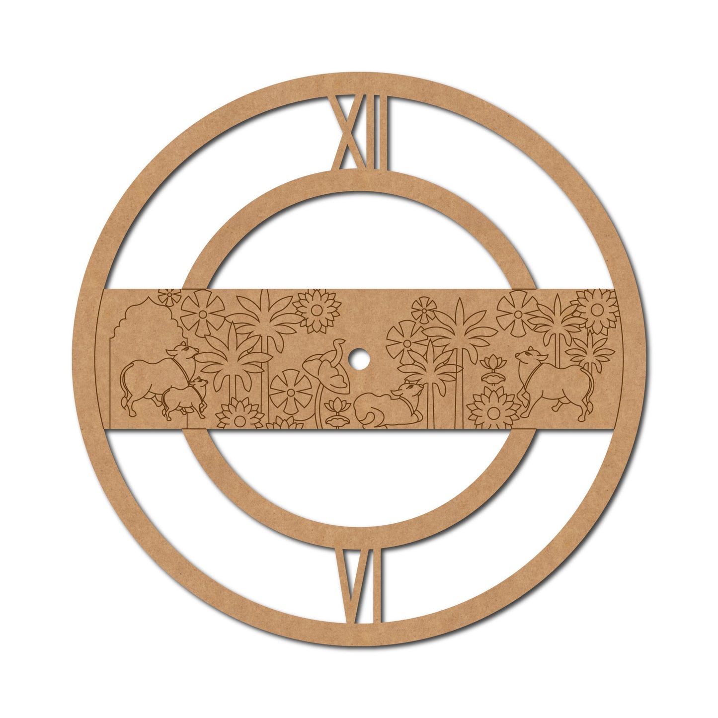 Pichwai Cow Lotus Clock Pre Marked MDF Design 2