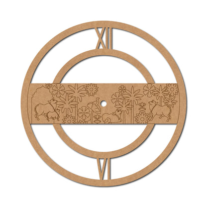 Pichwai Cow Lotus Clock Pre Marked MDF Design 2