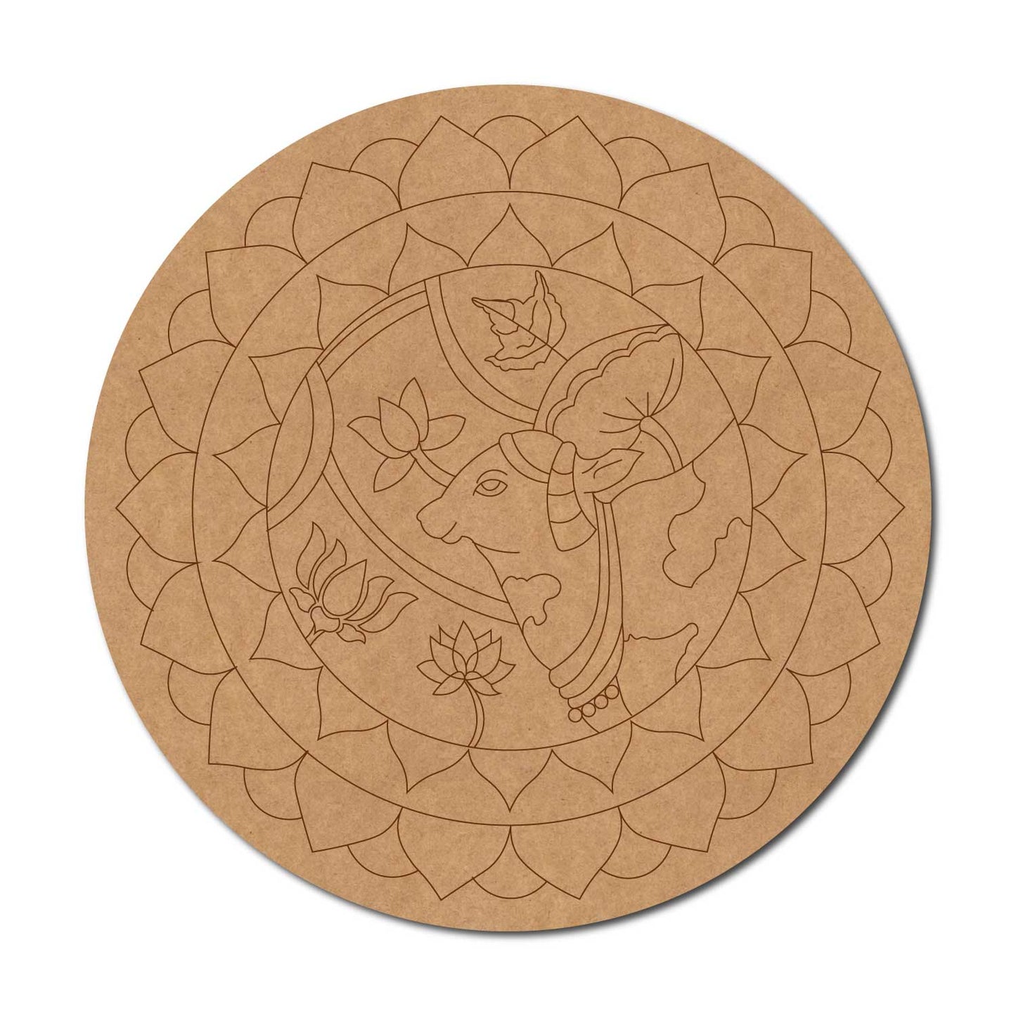 Pichwai Cow Mandala Pre Marked Round MDF Design 1