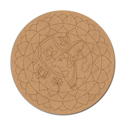 Pichwai Cow Mandala Pre Marked Round MDF Design 1