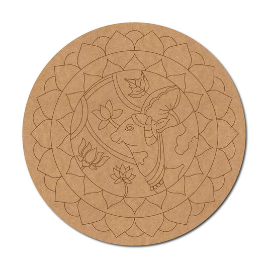 Pichwai Cow Mandala Pre Marked Round MDF Design 1