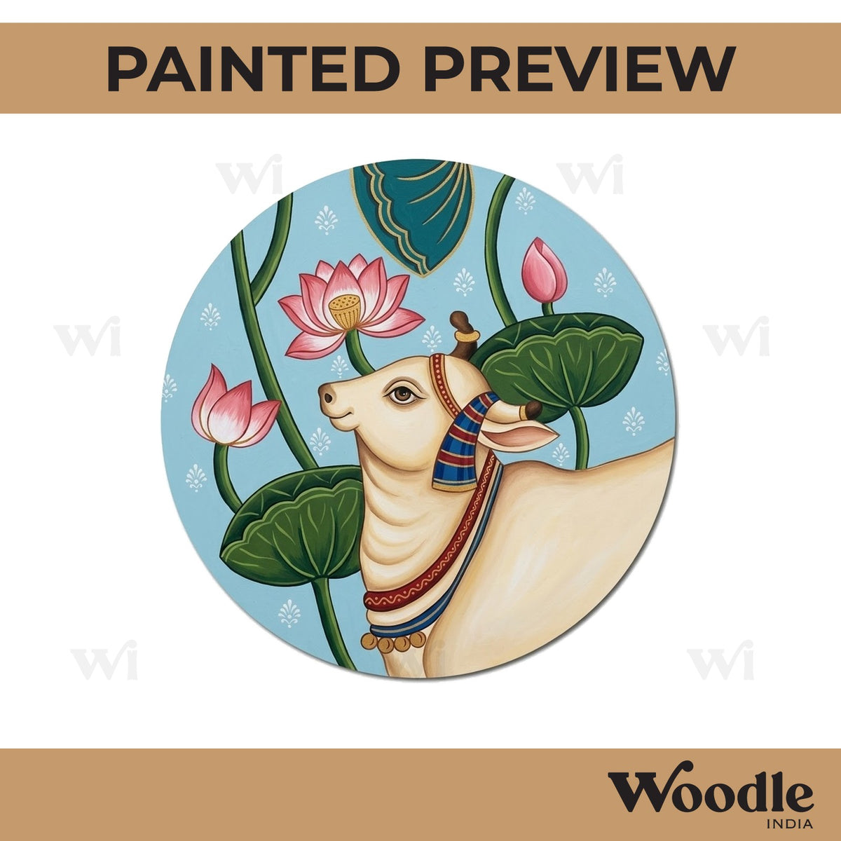 Pichwai Cow Pre Marked Round MDF Design 1