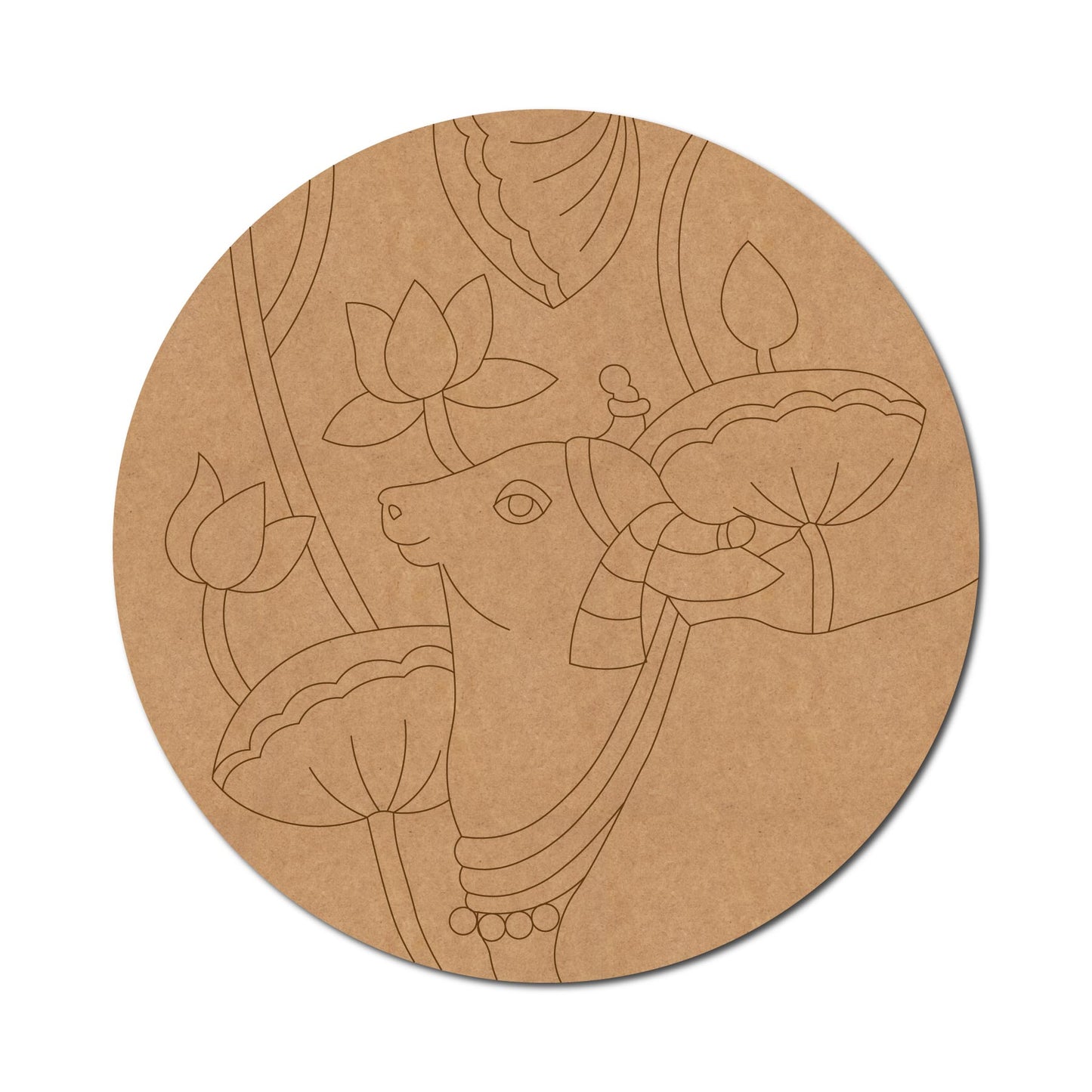 Pichwai Cow Pre Marked Round MDF Design 1