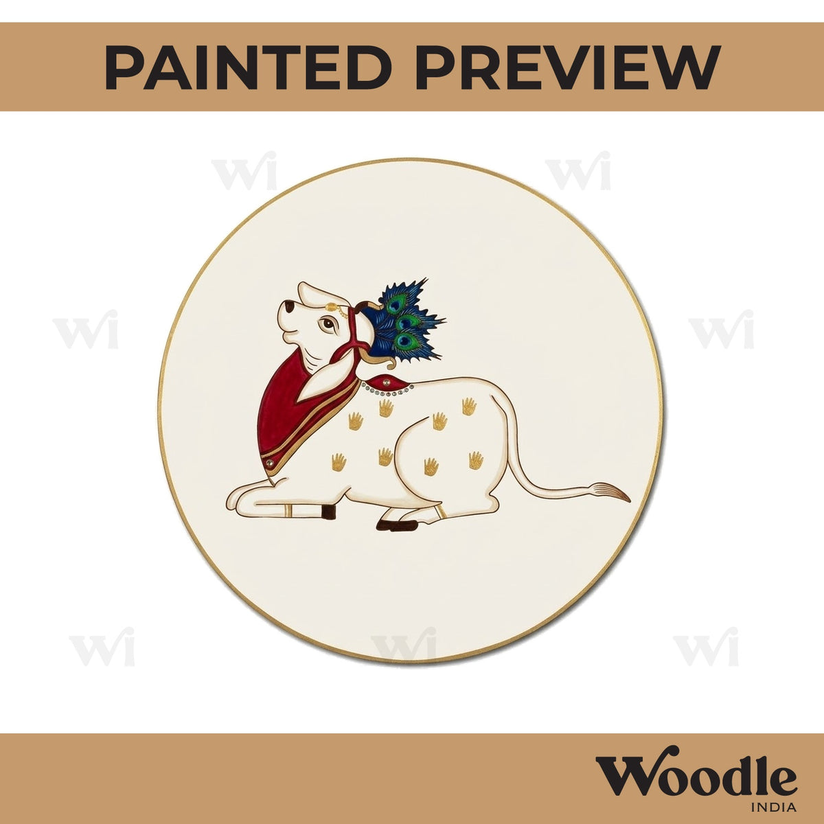 Pichwai Cow Pre Marked Round MDF Design 13