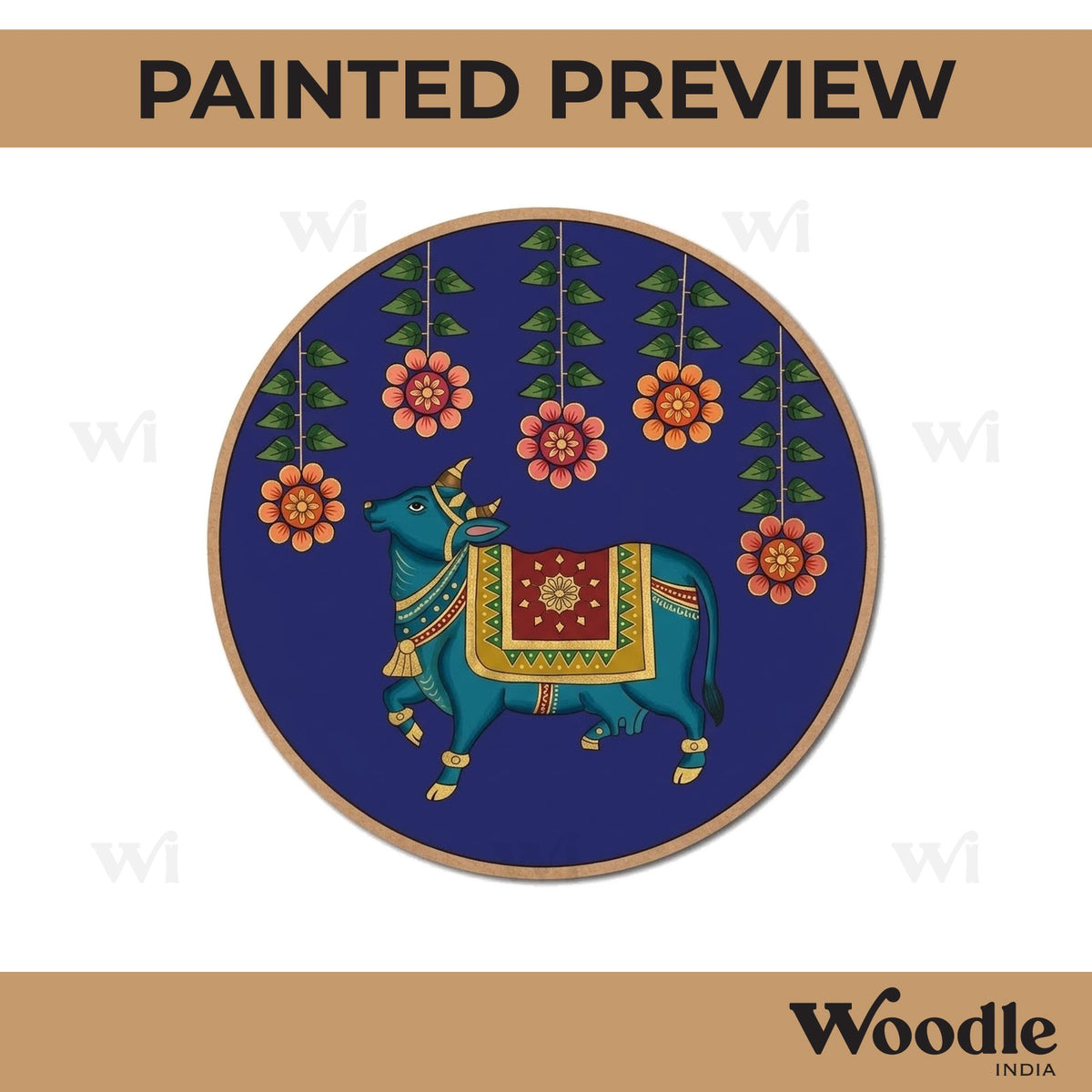 Pichwai Cow Pre Marked Round MDF Design 14
