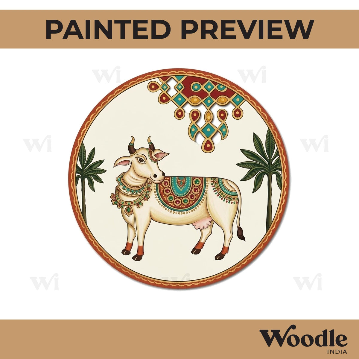 Pichwai Cow Pre Marked Round MDF Design 15