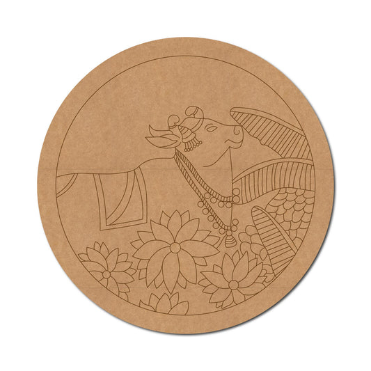 Pichwai Cow Pre Marked Round MDF Design 3