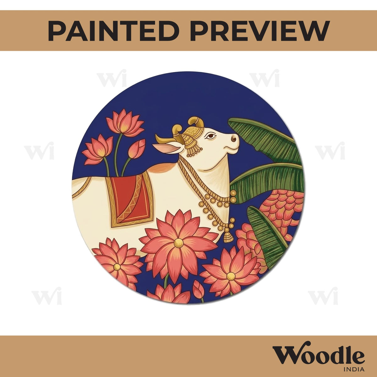 Pichwai Cow Pre Marked Round MDF Design 6