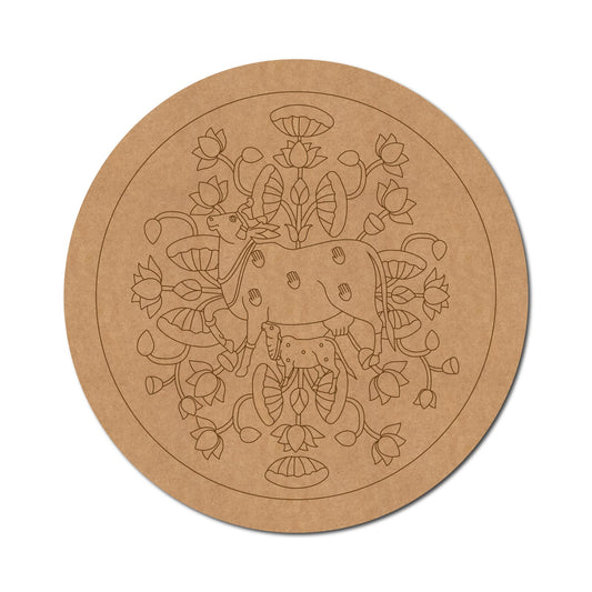 Pichwai Cow Pre Marked Round MDF Design 8