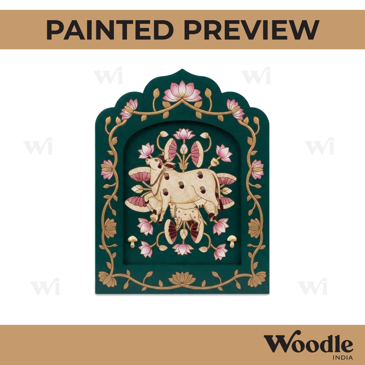 Pichwai Cow And Lotus Jharokha Pre Marked MDF Design 2