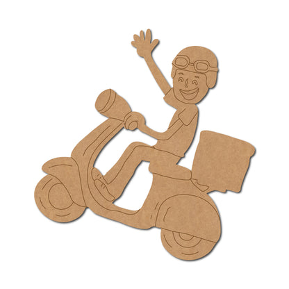Pizza Man On Scooter Pre Marked MDF Design 1