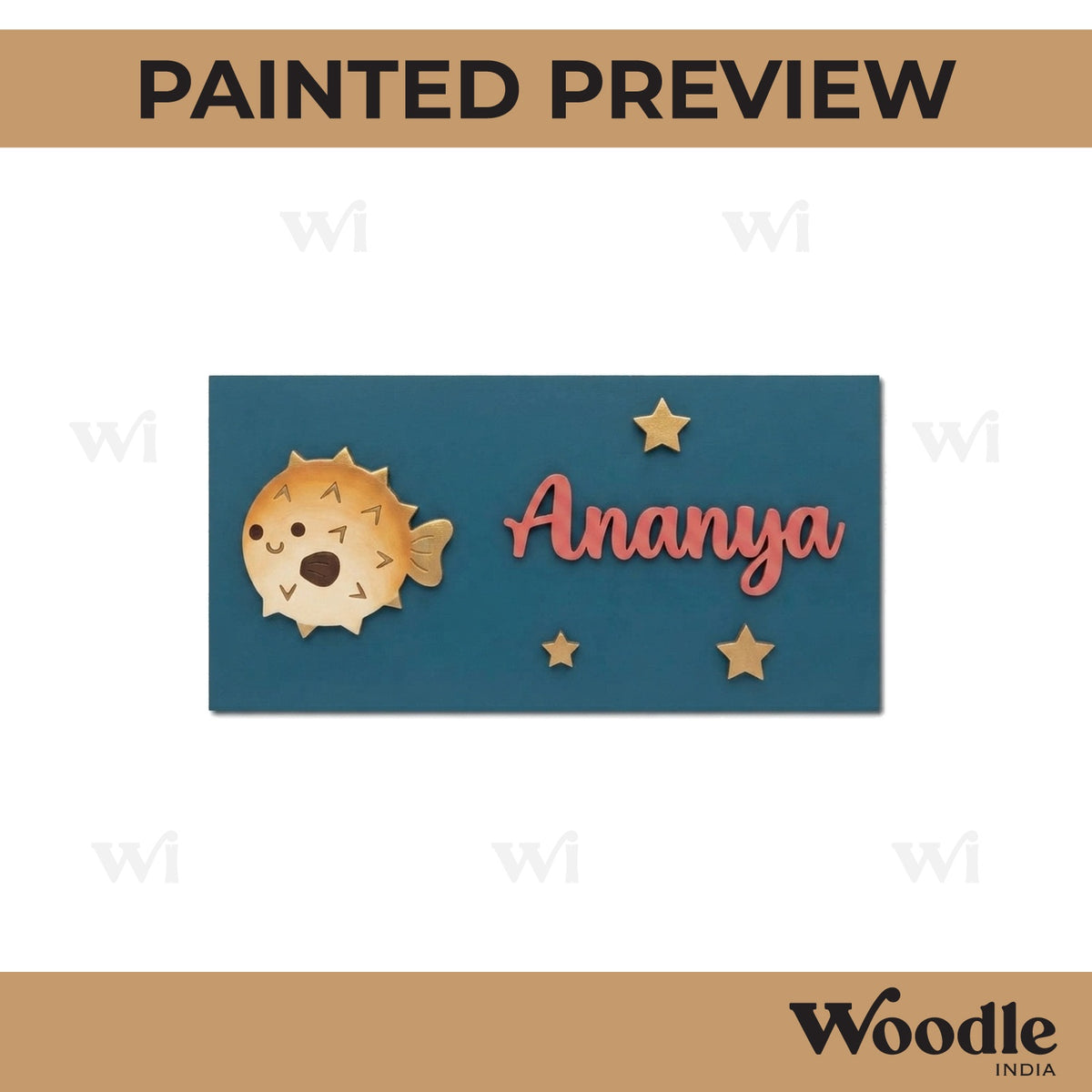 Puffer Fish Kids Nameplate MDF Design 1