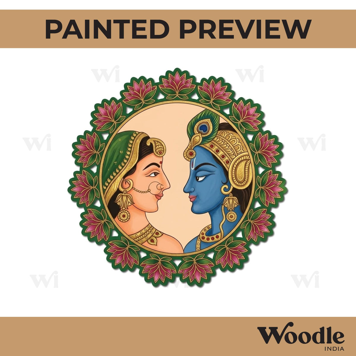 Radha Krishna Lotus Pre Marked Base MDF Design 1