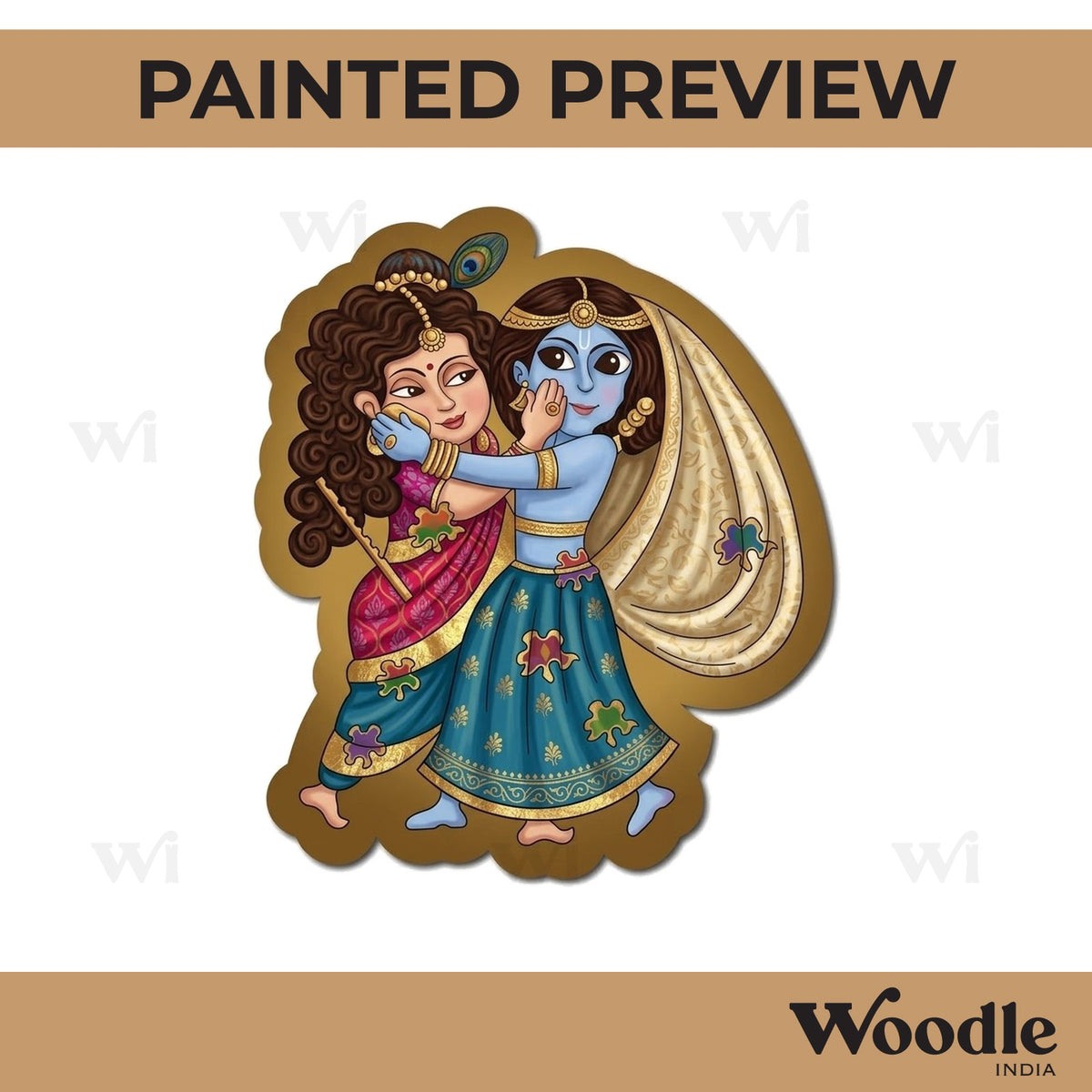 Radha Krishna Playing Holi Pre Marked MDF Design 2