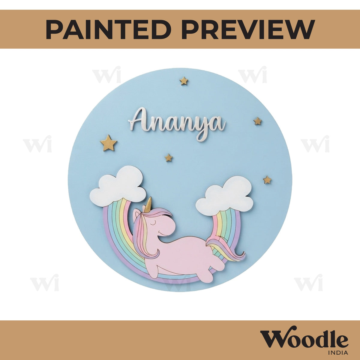 Rainbow Unicorn Nameplate MDF Design 1