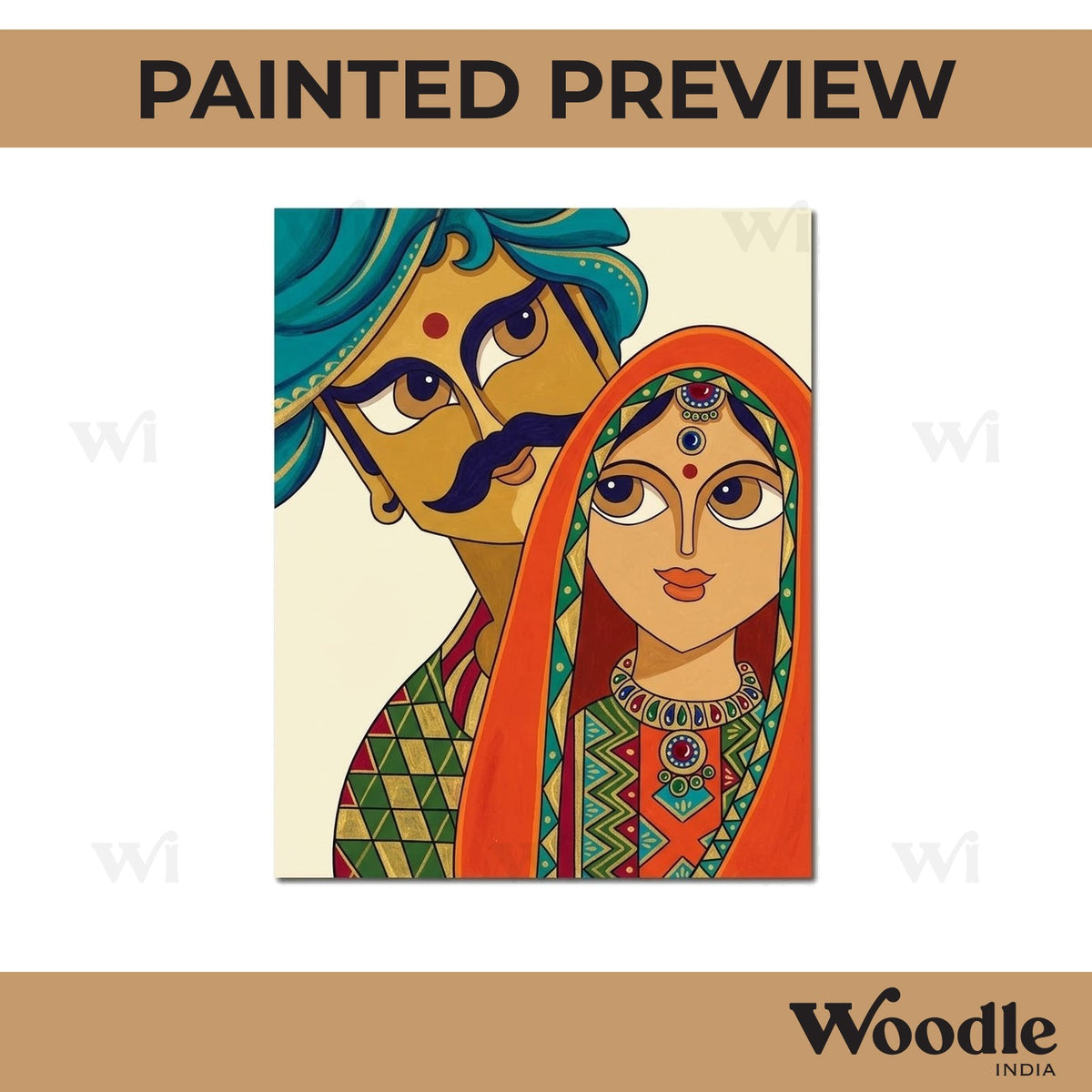 Rajasthani Couple Pre Marked Rectangle MDF Design 1