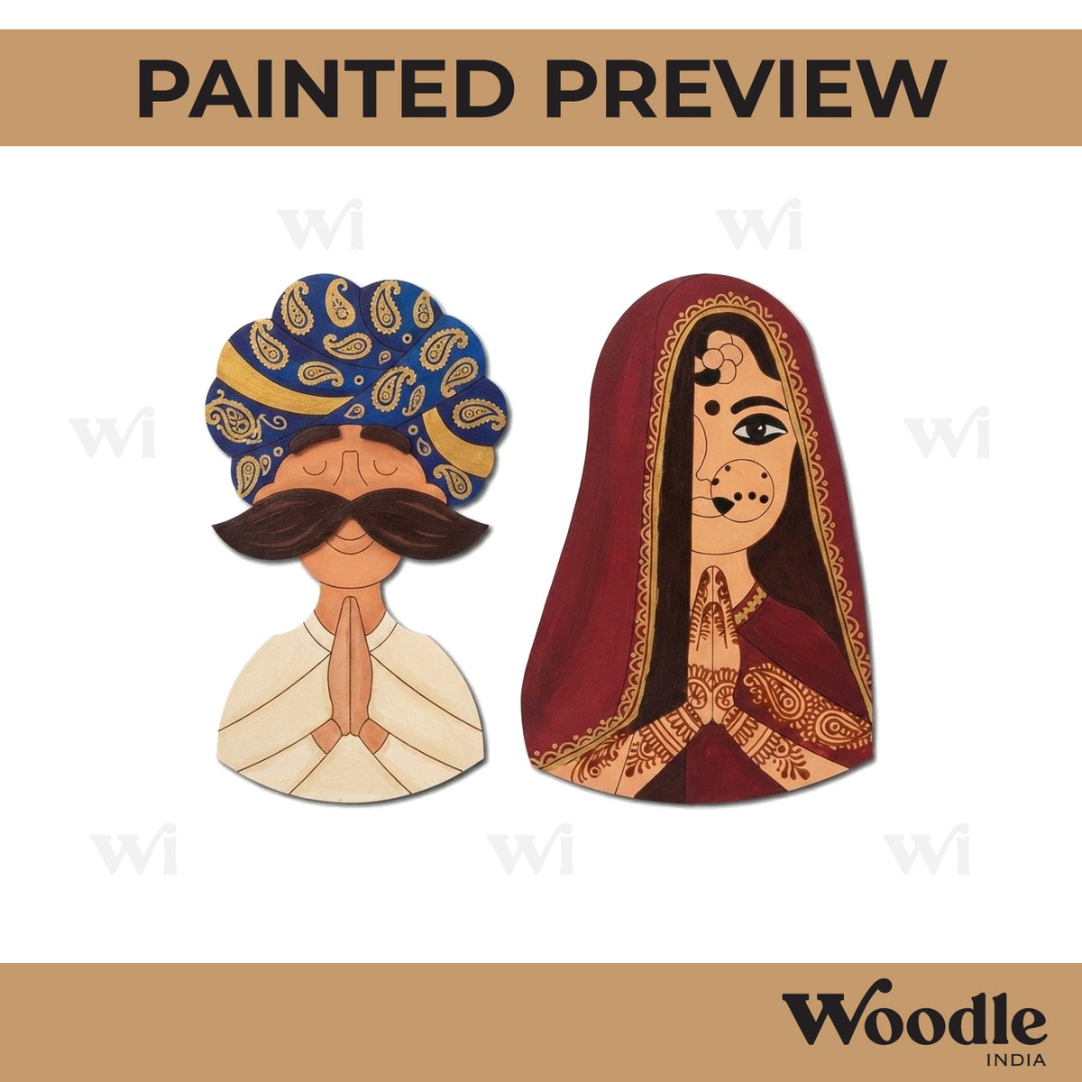 Rajasthani Couple Set Pre Marked MDF Design 2