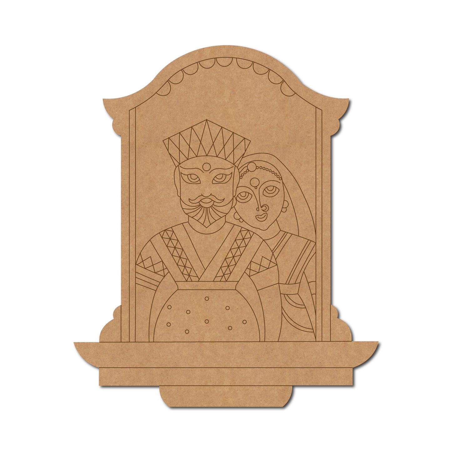 Rajasthani Couple Window Pre Marked MDF Design 1