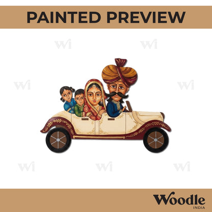Rajasthani Family In Car Pre Marked MDF Design 1