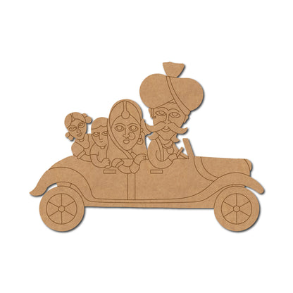 Rajasthani Family In Car Pre Marked MDF Design 1