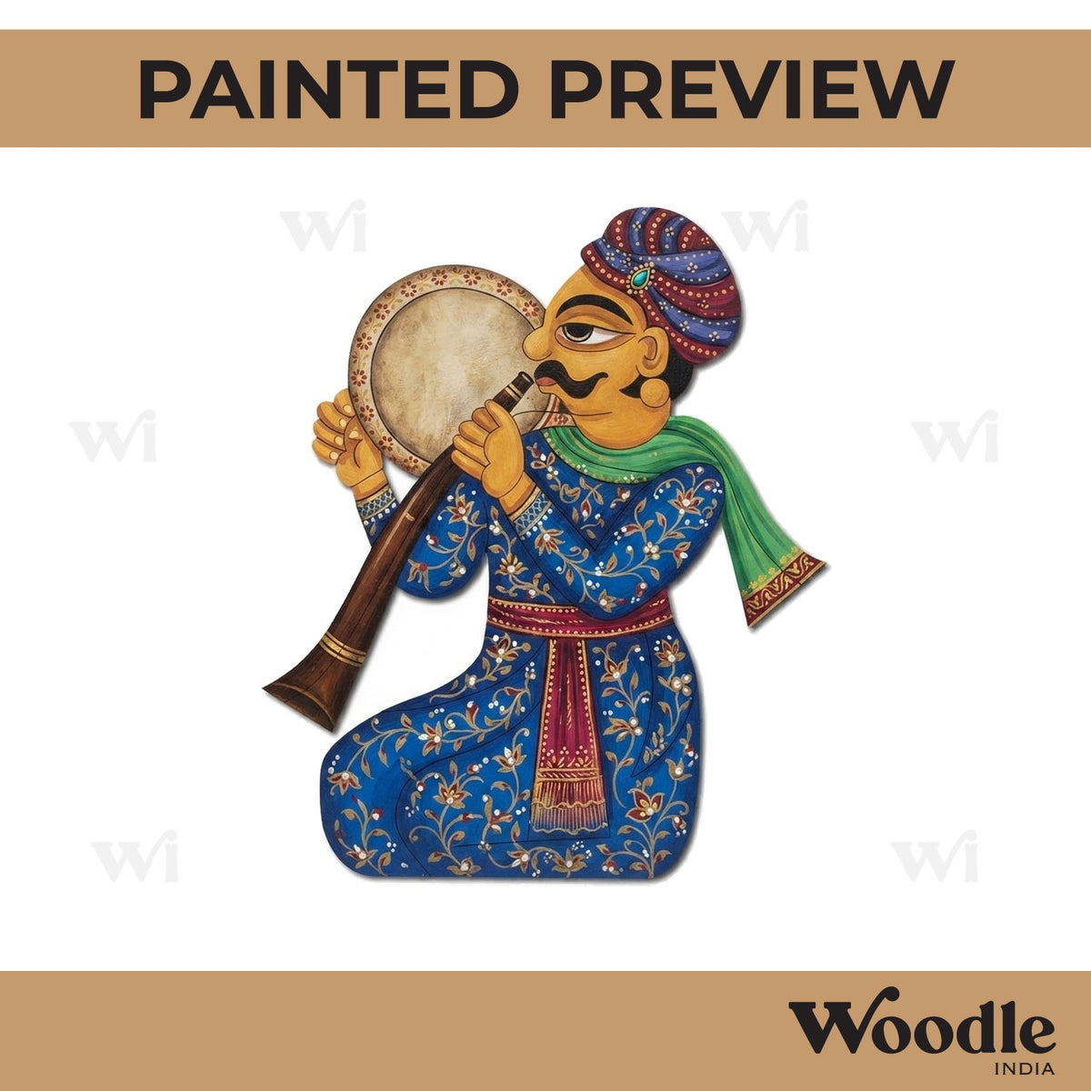 Rajasthani Folk Musician Pre Marked MDF Design 1