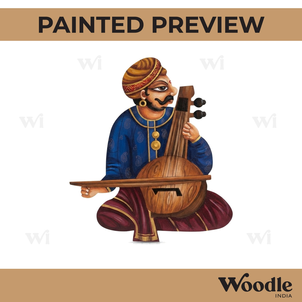 Rajasthani Man Musician Pre Marked MDF Design 1