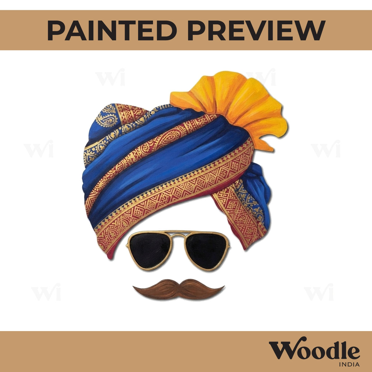 Rajasthani Man Sunglasses Moustache Pre Marked MDF Design 1
