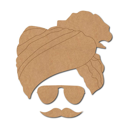 Rajasthani Man Sunglasses Moustache Pre Marked MDF Design 1