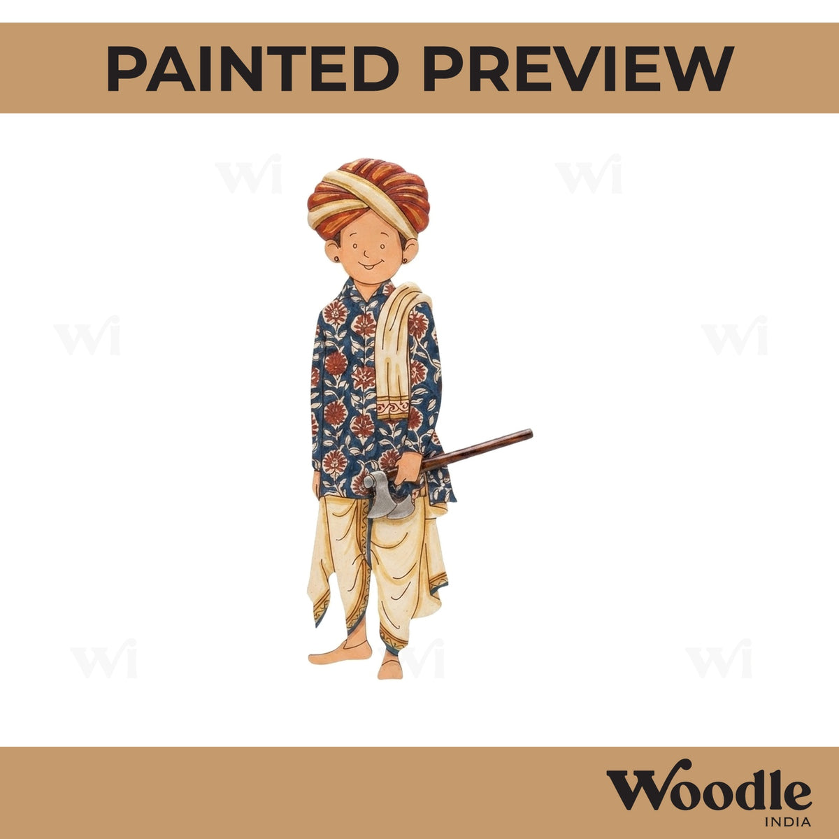 Rajasthani Man With Axe Pre Marked MDF Design 1
