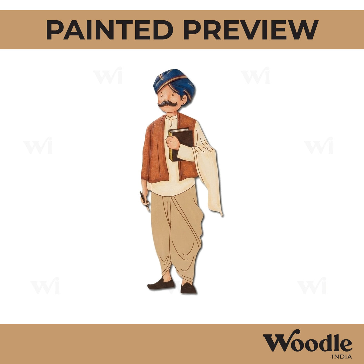 Rajasthani Man With Books Pre Marked MDF Design 1