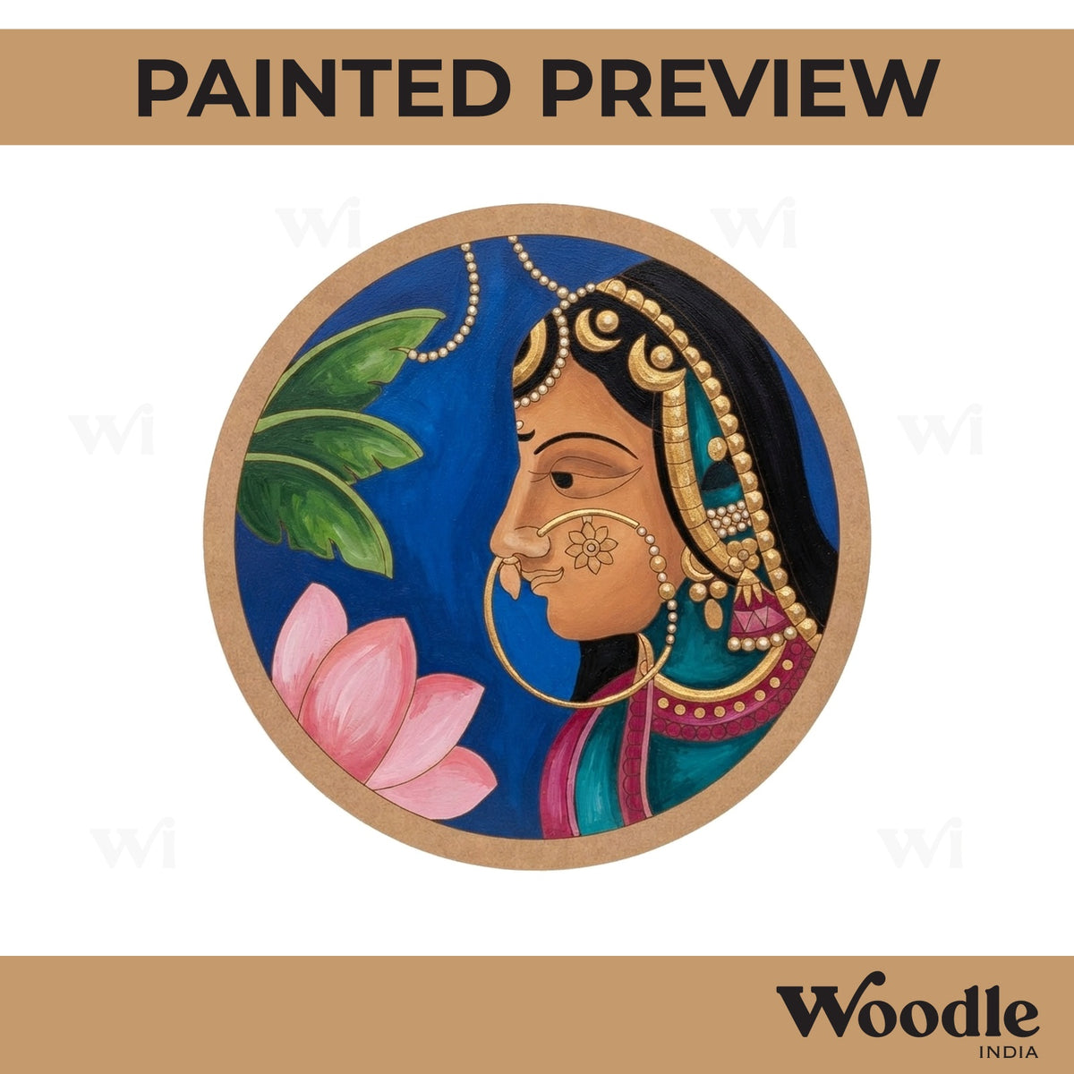 Rajasthani Traditional Woman Pre Marked Round MDF Design 1