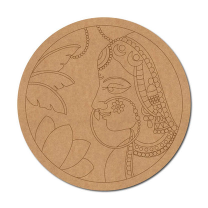 Rajasthani Traditional Woman Pre Marked Round MDF Design 1