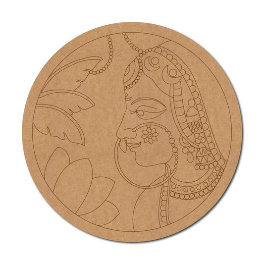 Rajasthani Traditional Woman Pre Marked Round MDF Design 1