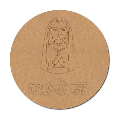 Rajasthani Woman Padharo Sa Round Base MDF Design 1