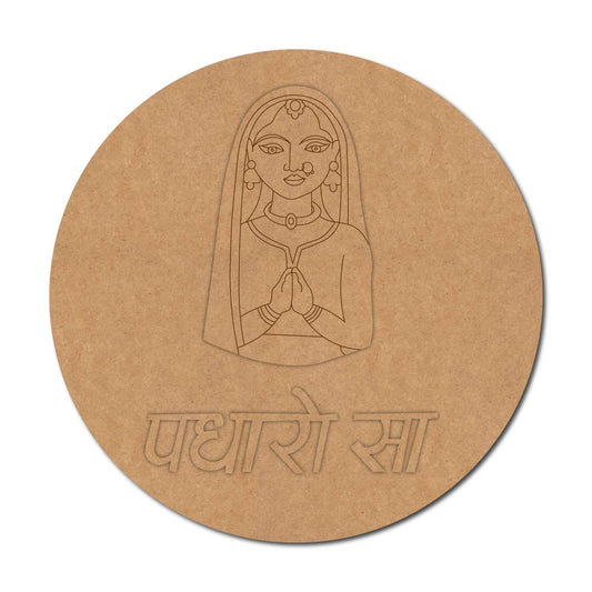 Rajasthani Woman Padharo Sa Round Base MDF Design 1