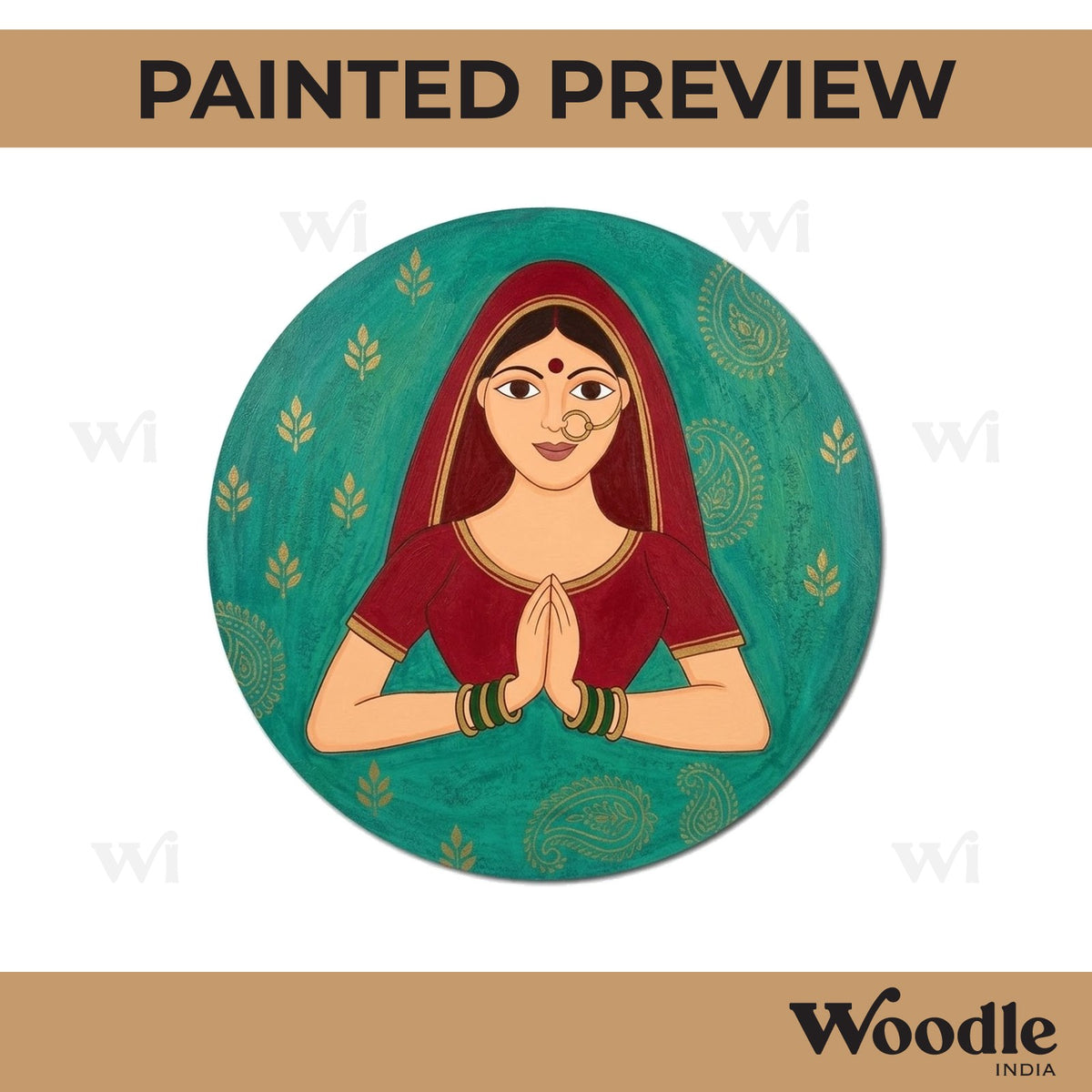Rajasthani Woman Pre Marked Round MDF Design 1