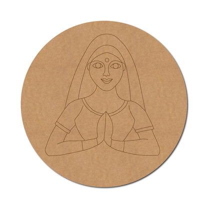 Rajasthani Woman Pre Marked Round MDF Design 1