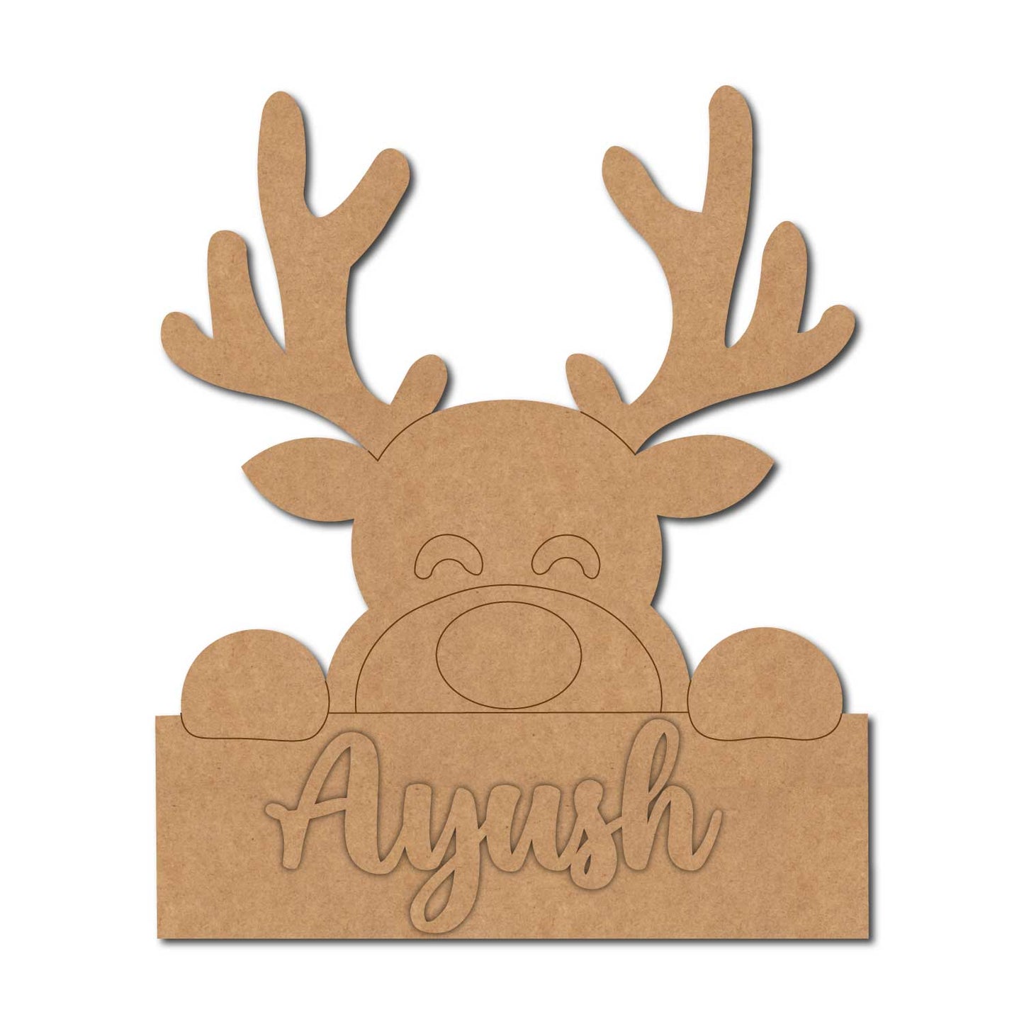 Reindeer Christmas Nameplate Pre Marked MDF Design 1