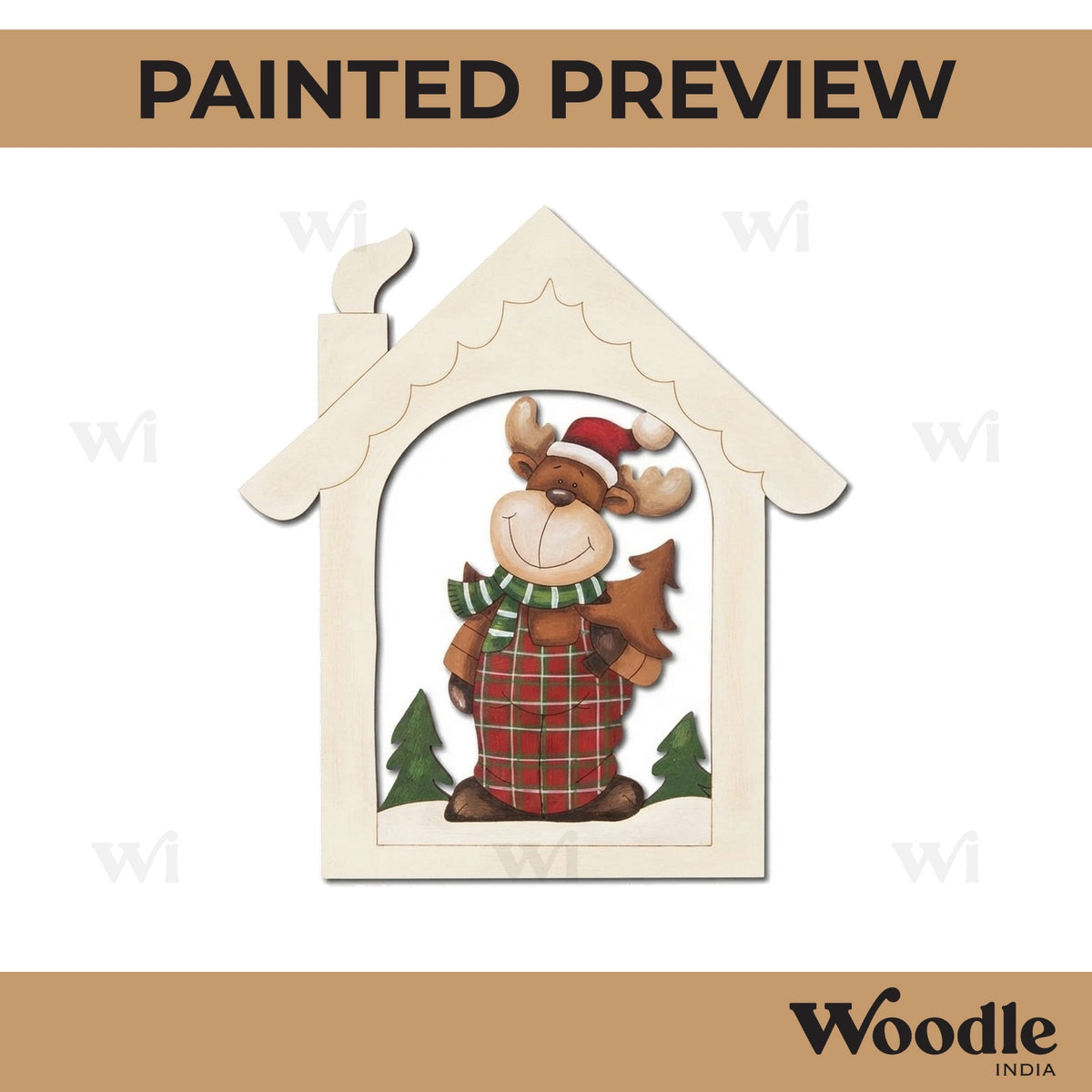 Reindeer In House Christmas Pre Marked MDF Design 1