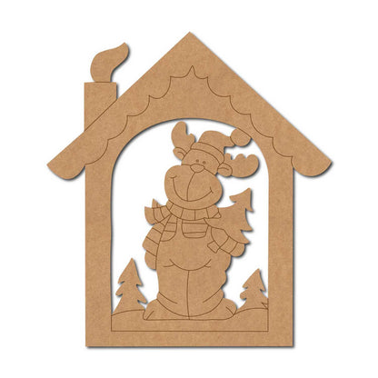 Reindeer In House Christmas Pre Marked MDF Design 1